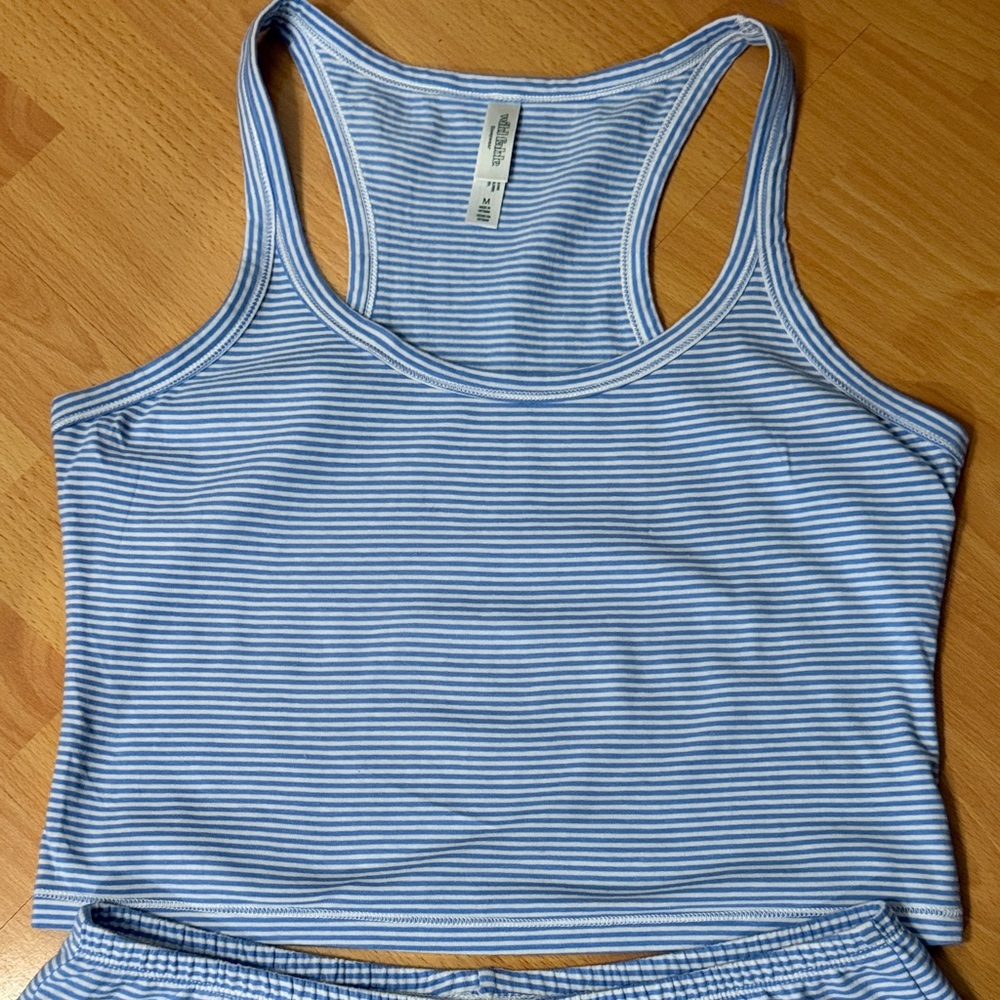 Wild Fable Women’s Blue Striped Cotton Tank & Shorts Sleep Set - Picture 3 of 8